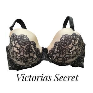 Victoria's Secret 36DD Dream Angles Lined Demi Buste Bra Black White Lace